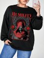 whatsupdale Plus Figure & Letter Graphic Drop Shoulder Sweatshirt