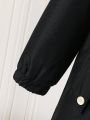 SHEIN Kids FANZEY Girls' Fashionable Long Coat With Fur Collar