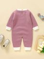 Baby Girl Unicorn Pattern Contrast Trim Knit Jumpsuit