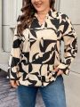 SHEIN LUNE Plus Size Geometric Patchwork Pattern Shirt