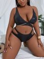 SHEIN Swim SXY Women's Plus Size Chain & Crocodile Skin Pattern Cut-out One-piece Swimsuit