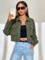 SHEIN Coolane Solid Color Drop Shoulder Cropped Jacket