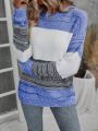 Women'S Color Block Drop Shoulder Sweater With Dropped Shoulder