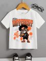 Young Boys' Casual Cartoon Print Short Sleeve Round Neck T-Shirt, Suitable For Summer