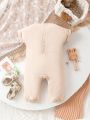 Baby Girl Casual Cute Bear Embroidered Short Sleeve Jumpsuit For Summer