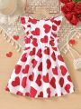 Little Girls' Heart Print Ruffle Hem Dress