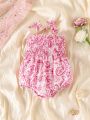 Summer Newborn Baby Girls' Paisley Printed Spaghetti Strap Bodysuit