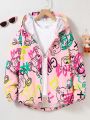 SHEIN Kids EVRYDAY Big Girl's Bear Letter Print Casual Hooded Jacket