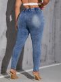 SHEIN SXY Plus Size High Waist Jeans With Waist Tie, Slim Fit