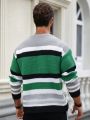 Manfinity Homme Men'S Plus Size Round Neck Striped Sweater