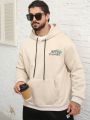 Extended Sizes Men Plus Slogan & Cartoon Graphic Drop Shoulder Drawstring Hoodie