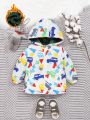 SHEIN Baby Boys' Cartoon Car Pattern Hooded Fleece Jacket