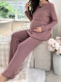 Maternity Solid Color Ribbed Casual Homewear