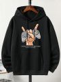 Men's Plus Size Gesture Gaming Controller Slogan Print Hooded Fleece Sweatshirt With Drawstring