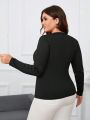 SHEIN Clasi Plus Size Tie-neck Long Sleeve T-shirt