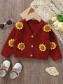 Infant Crochet Sunflower 3d Flower Decoration Cardigan Sweater