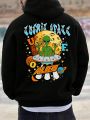 Men's Plus Size Hooded Fleece Sweatshirt With Cartoon And Letter Print