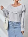 SHEIN Essnce Long Sleeve Shirt With Small Stripes & Ruffled Hem