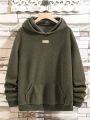 Manfinity Homme Men Letter Patched Kangaroo Pocket Teddy Hoodie