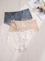 2pcs Polka Dot & Lace Splice Triangle Panties