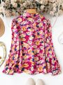 SHEIN LUNE Flower Pattern Long Sleeve Shirt