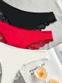 3pcs Lace Trimmed Triangle Panties