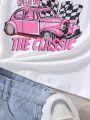 SHEIN Kids EVRYDAY Girls Car & Letter Graphic Tee