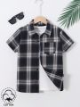 Tween Boys' Casual Plaid Short Sleeve Shirt For Summer