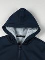 Manfinity Homme Men Teddy Lined Zip Up Hooded Jacket