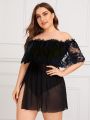 Plus Contrast Lace Sheer Mesh Dress