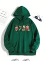 Beverage Print Kangaroo Pocket Drawstring Thermal Hoodie