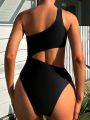 SHEIN Swim SXY Color Block Hollow Out One Piece Swimsuit