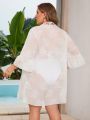 SHEIN Swim BohoFeel Plus Size Women'S Botanical Mesh Kimono Robe