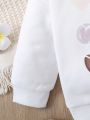 Baby Girl Casual Comfortable Heart Print Sweatshirt And Elastic Waistband Letter Printed Long Pants