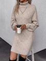 Turtleneck Drop Shoulder Sweater Dress Without Belt