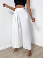 SHEIN SXY Women's Solid Color Wide-leg Pants With Loose Fit And Folded Pleats For Casual Wear