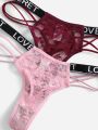 4pack Floral Lace Letter Tape Panty