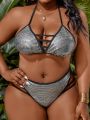 SHEIN Swim SXY Plus-Size Metallic Hollow Out One-Piece Swimsuit Set