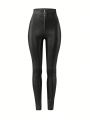 SHEIN Essnce Pu Leather Skinny Pants With Zipper Fly