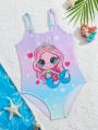 Toddler Girls' Mermaid Printed One-piece Swimsuit With Spaghetti Straps