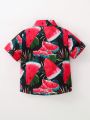 SHEIN Kids QTFun Little Boys' Watermelon Print Button-Front Shirt