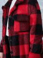 SHEIN Tween Girl Buffalo Plaid Print Drop Shoulder Flap Pocket Fleece Coat