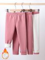 Young Girl Solid Color Fleece Lined Leggings