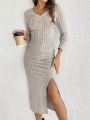 SHEIN Frenchy Ladies' Long Sleeve Side Slit Slim Fit Dress