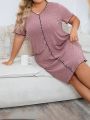 Plus Size Lettuce Edge Short Sleeve Sleep Dress