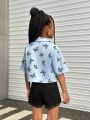SHEIN Toddler Girls' Daily Casual Butterfly Print Short Sleeve Shirt