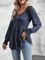 Women's Pleated Sleeve & Ruffle Hem T-shirt