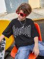 SHEIN Boys' Casual Letter Print Pattern Sleeves Ripped 2 In 1 Pullover Knitted T-Shirt