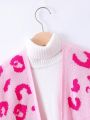 Tween Girl 1pc Leopard Pattern Dual Pocket Drop Shoulder Duster Cardigan