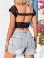 SHEIN WYWH Casual Women's Floral Print Twist Front Cropped Top